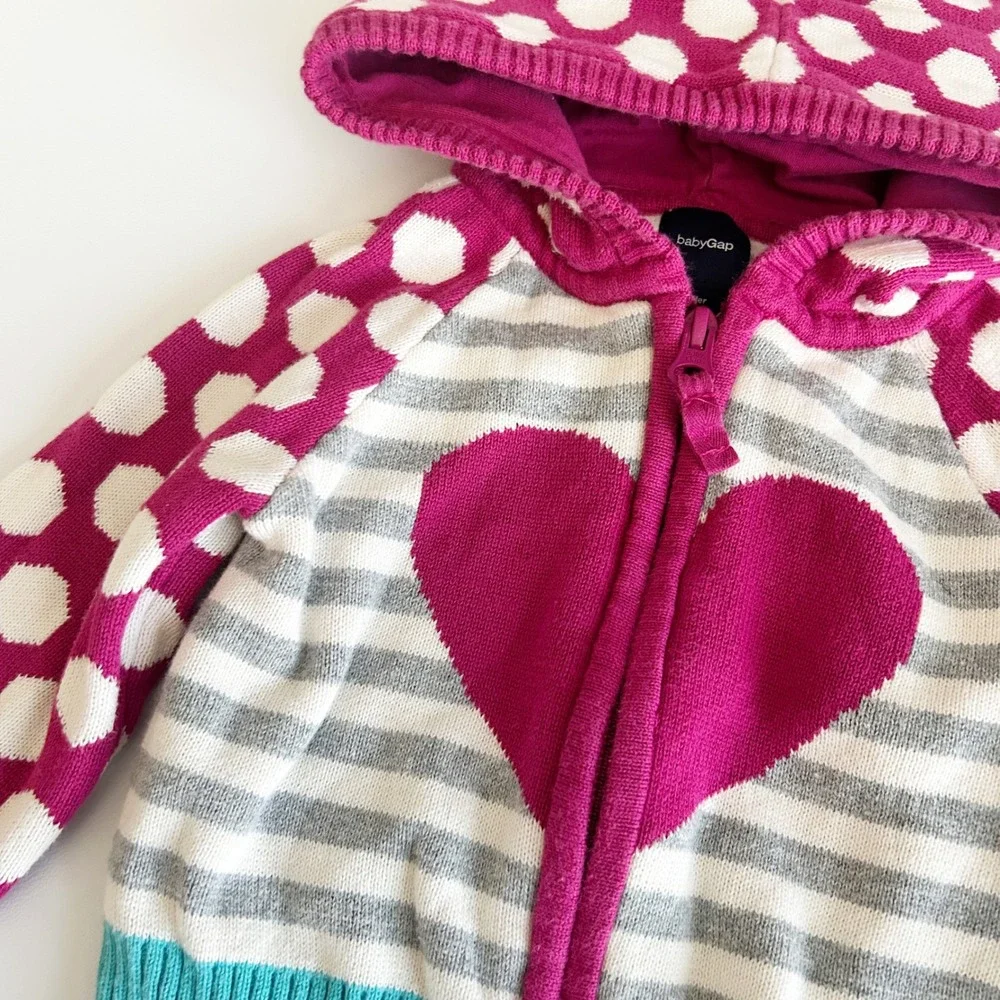 Baby Gap Girls Heart Polka Dot Striped Whimsical Zip Hoodie Sweater Size 18-24M‎